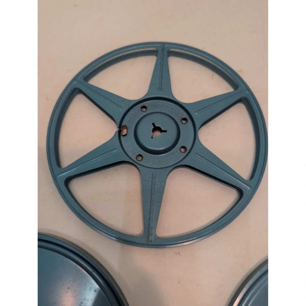 Compco Corp Chicago Blue 400ft 8mm Film Metal Movie Reel With Case Vintage